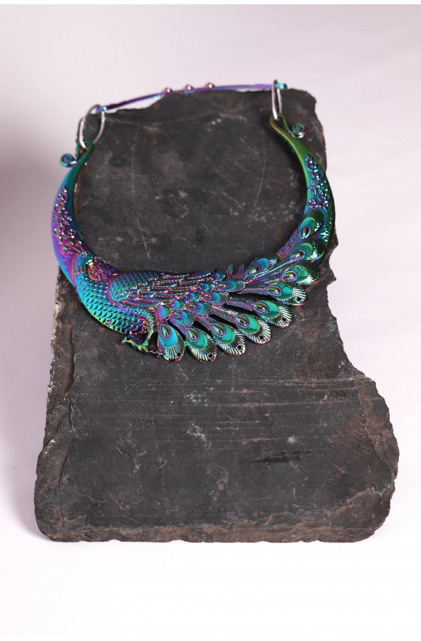Medieval necklace multicolor peacock