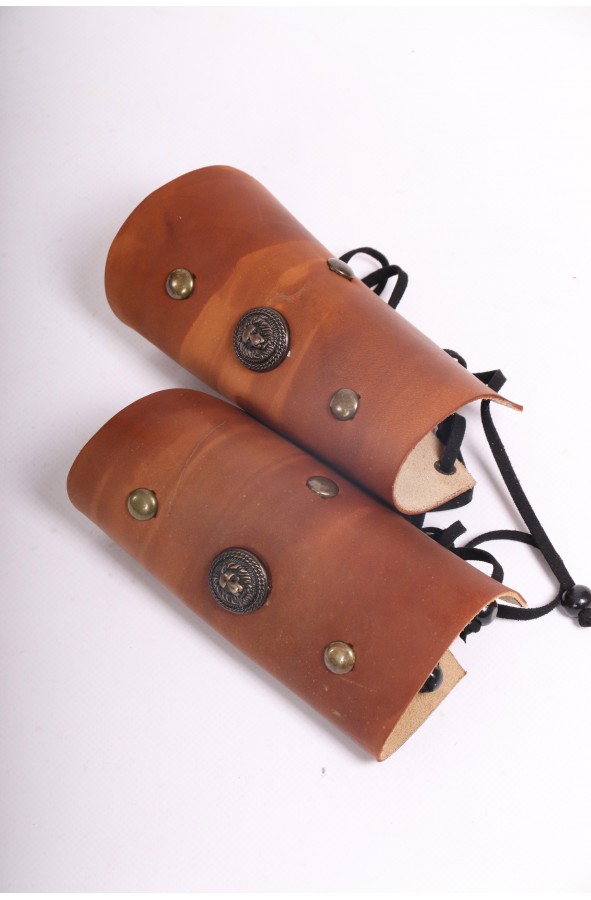 Roman brown leather bracers with lions