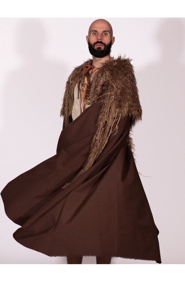 Brown viking or celtic cape with fur