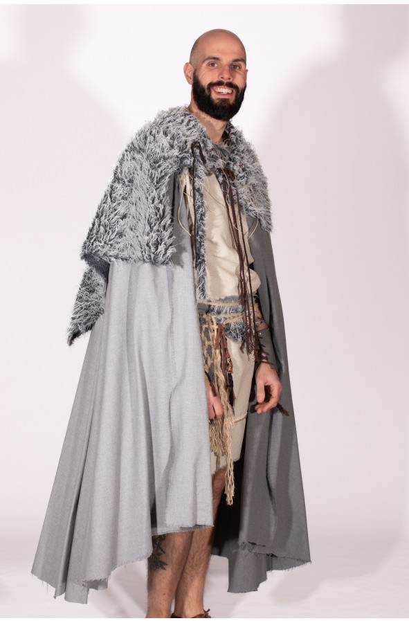 Grey Viking cloak with vegan fur or...