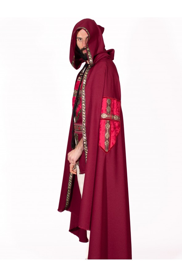 Medieval red cloak with coat of arms...