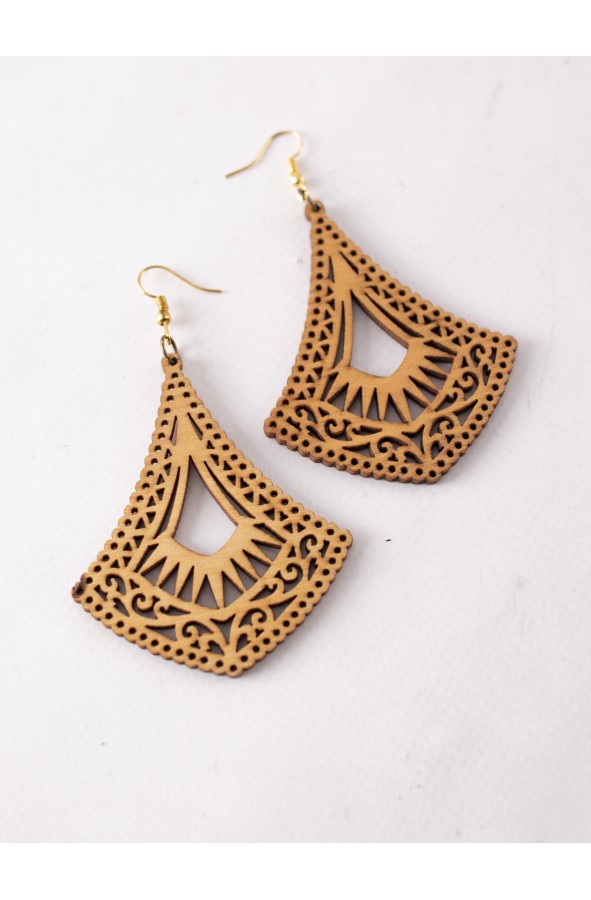 Medieval carved wooden earrings