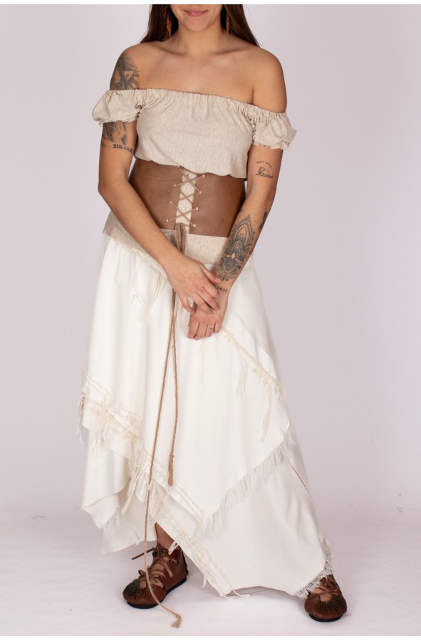 White medieval skirt with fringes and...