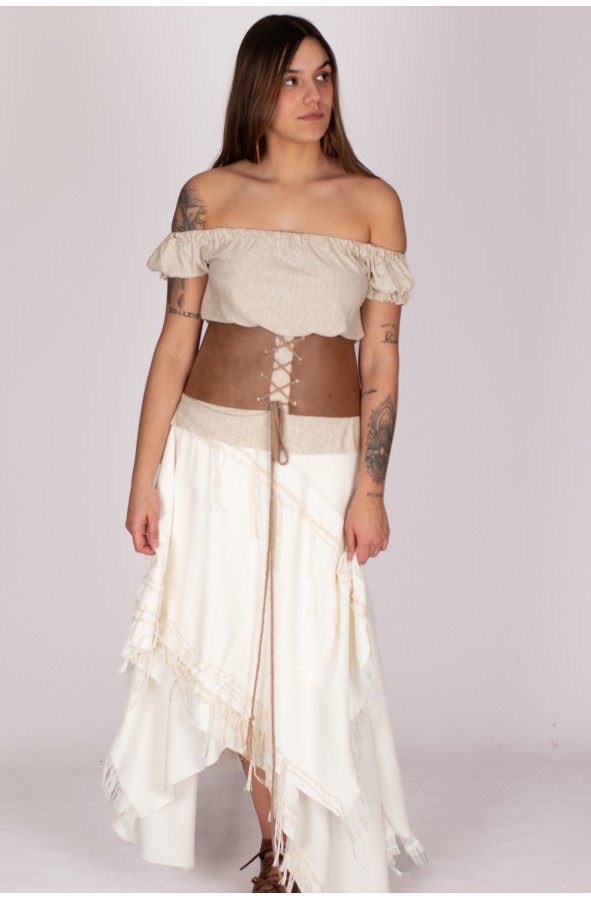 White medieval skirt with fringes and...