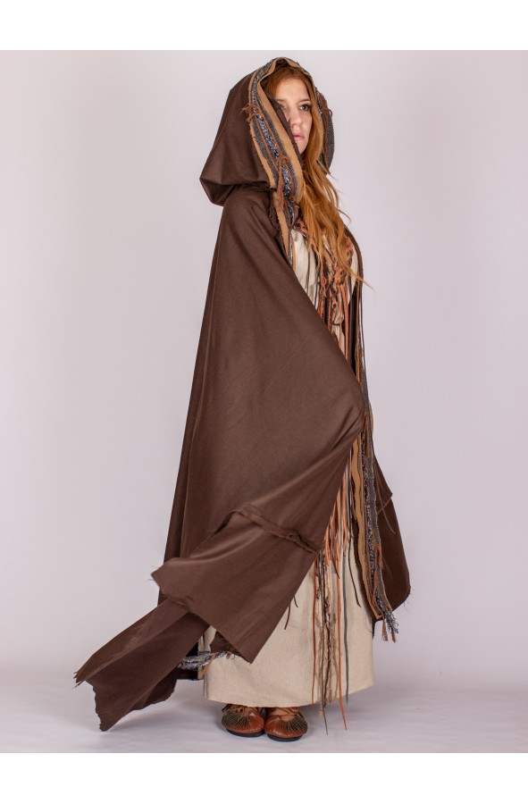 Frayed brown medieval cloak with...