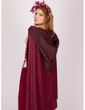 Maroon hooded medieval cloak