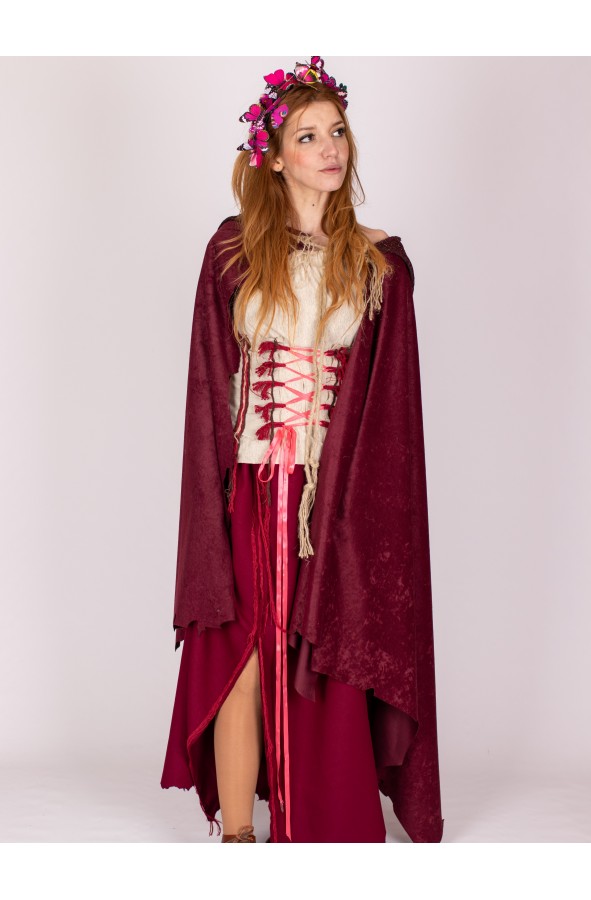 Capa medieval con capucha granate