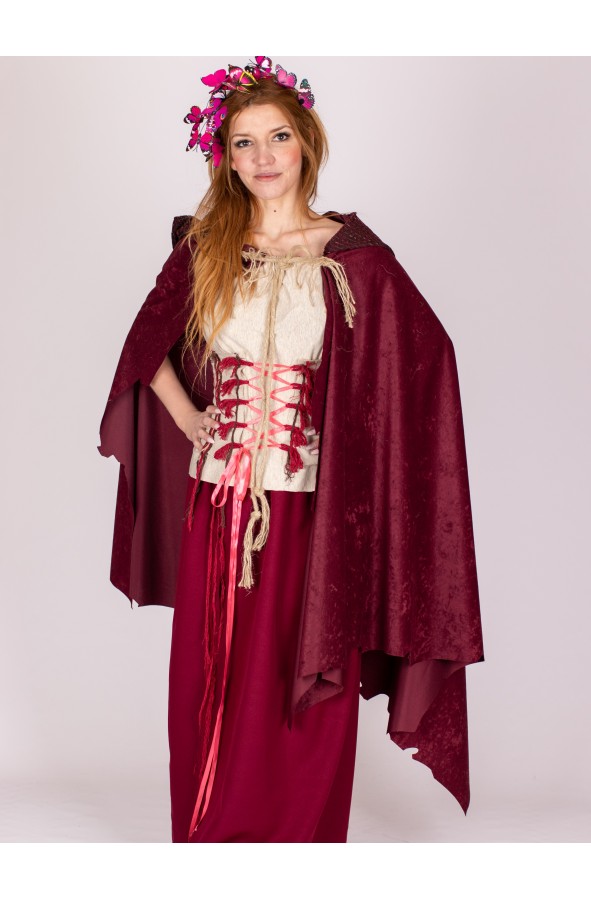 Capa medieval con capucha granate