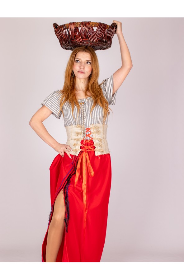 Medieval red skirt with slit and...