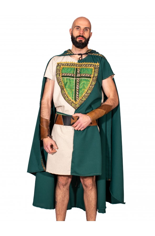 Capa medieval verde con capucha de...