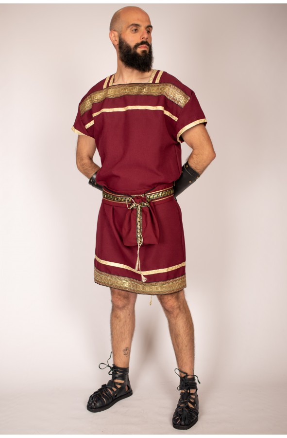 Roman costume for men in maroon and gold