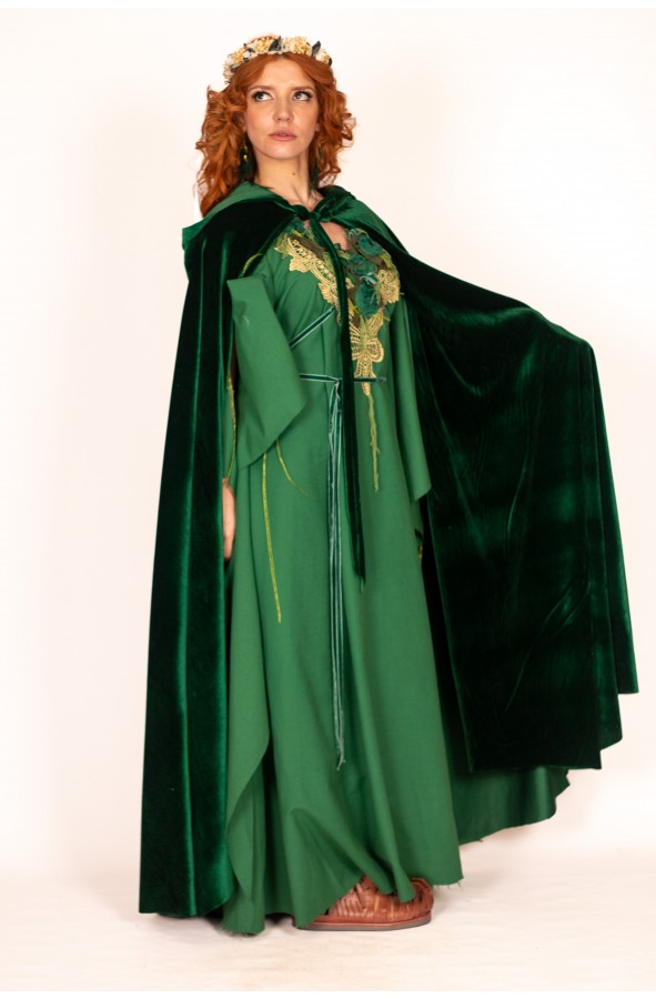 Vestido Medieval de Flores Verdes y...