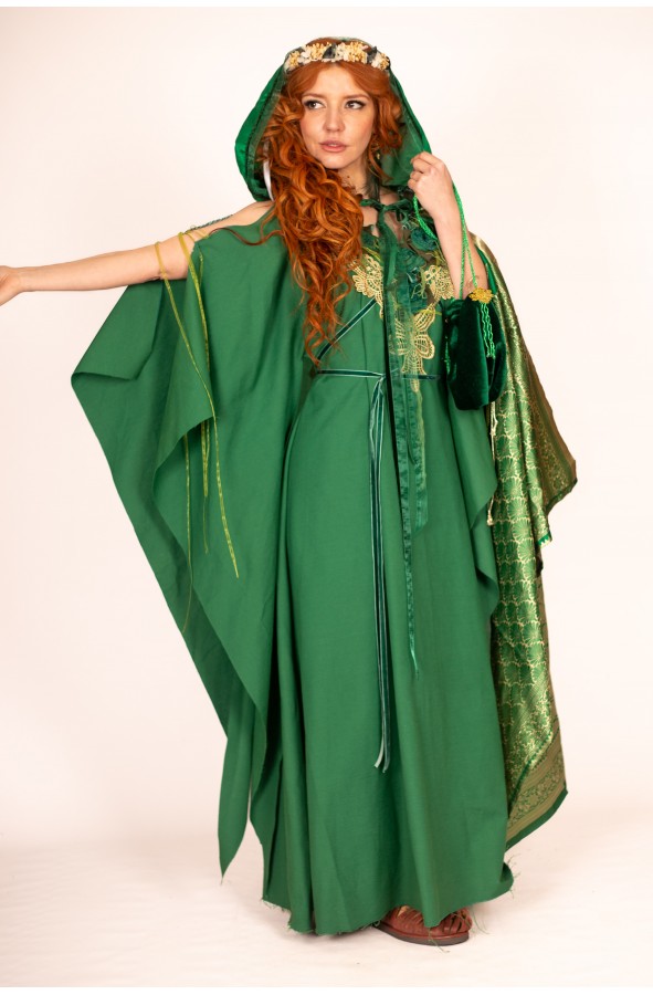 Vestido Medieval de Flores Verdes y...