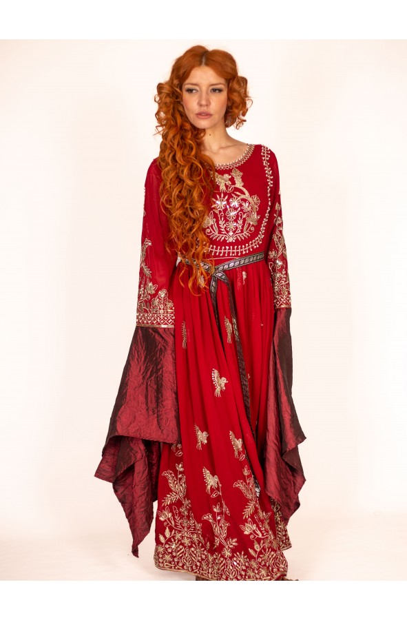 Medieval Red Queen Dress with silver...