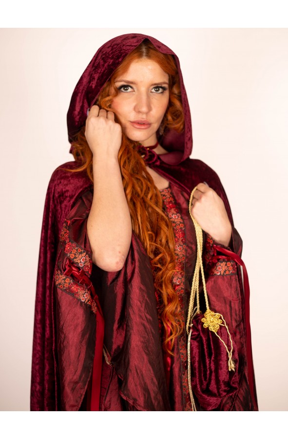 Velvet-Textured Garnet Medieval Cape...