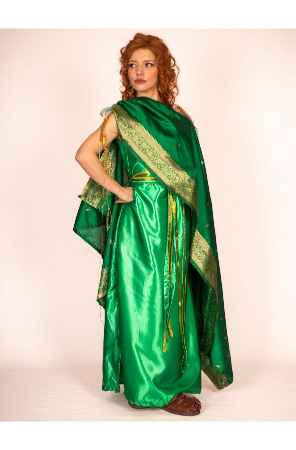 Roman Green Dress with Embroidered...