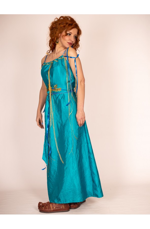 Roman Blue Dress with Handcrafted Adornments - A Reflection of History and Elegance by Yute Crea Roman Blue Dress with Handcrafted Adornments - A Reflection of History and Elegance by Yute Crea