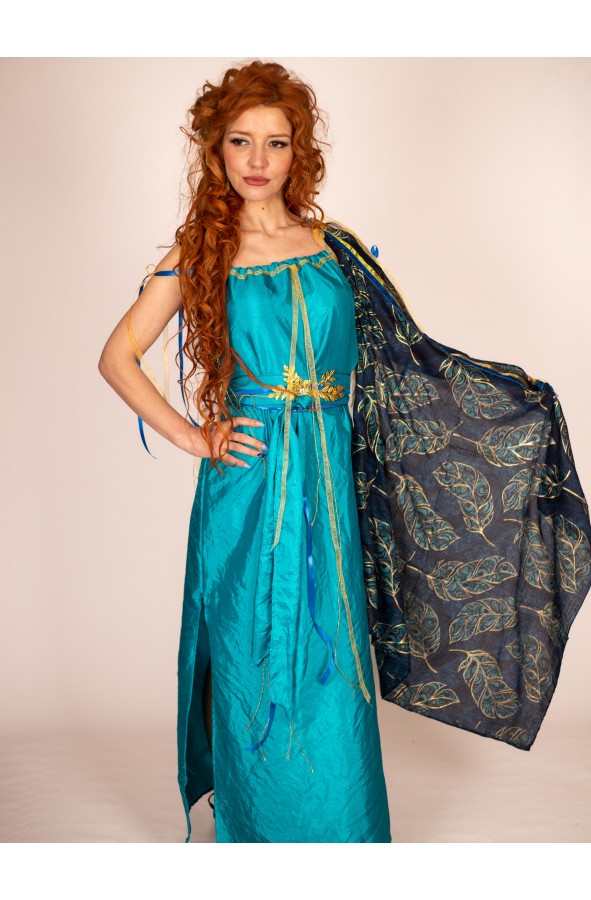 Blue Dress with Leaf Mantle by Yute Crea