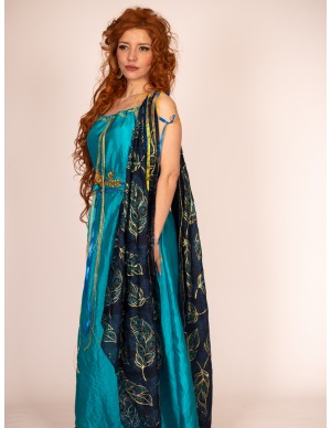 Blue Dress with Leaf Mantle...
