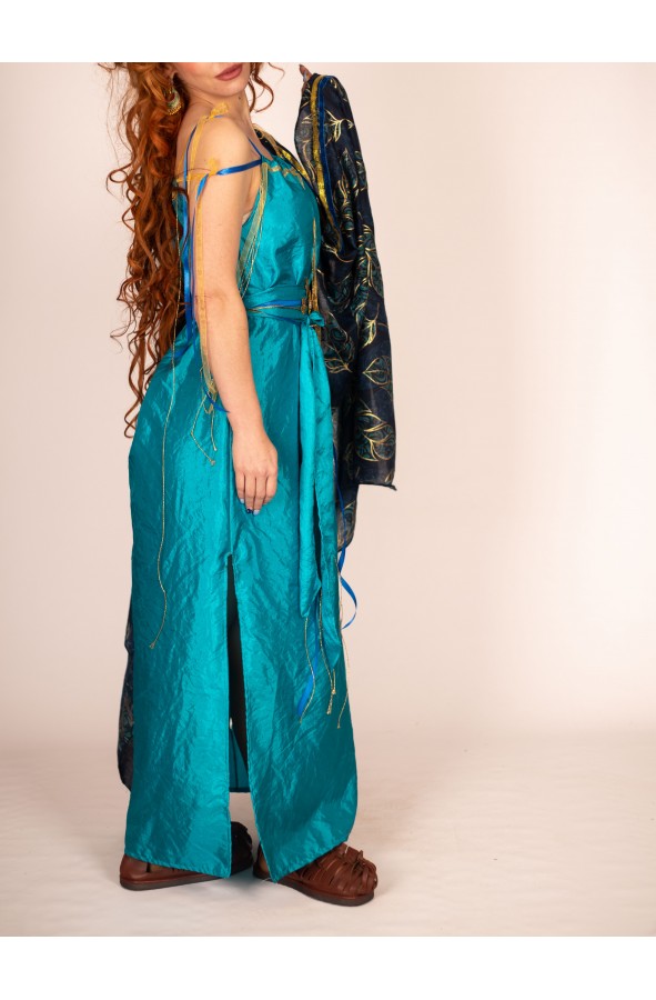 Blue Dress with Leaf Mantle by Yute Crea