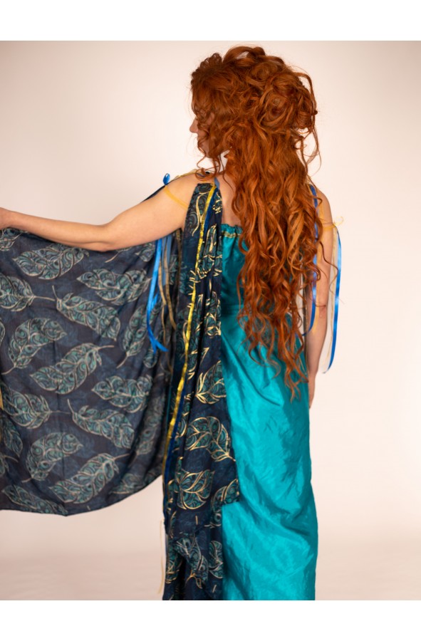 Blue Dress with Leaf Mantle by Yute Crea