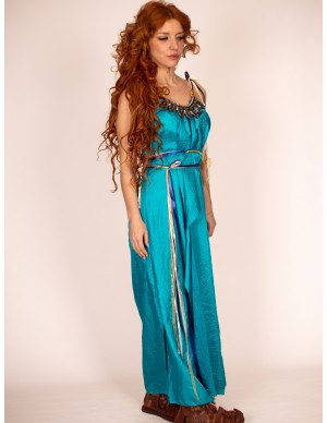 Vestido Azul con Hojas y...