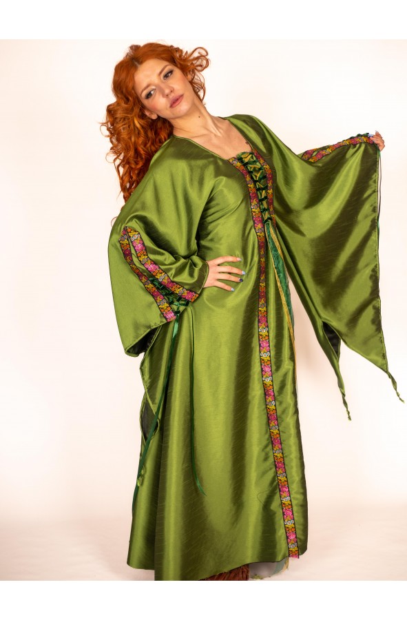Emerald Medieval Gown with Floral...
