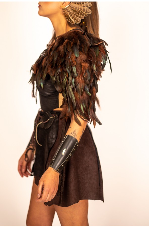 Brazalete celta de cuero negro con...