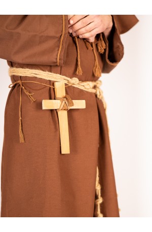 Wooden monk cross with rope...