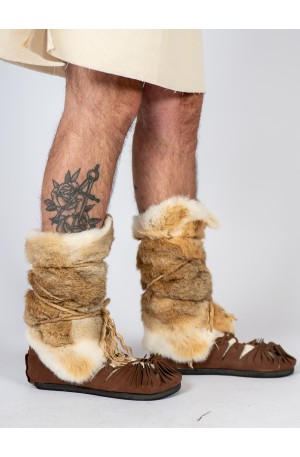 Leather Greaves, Rustic Fur...
