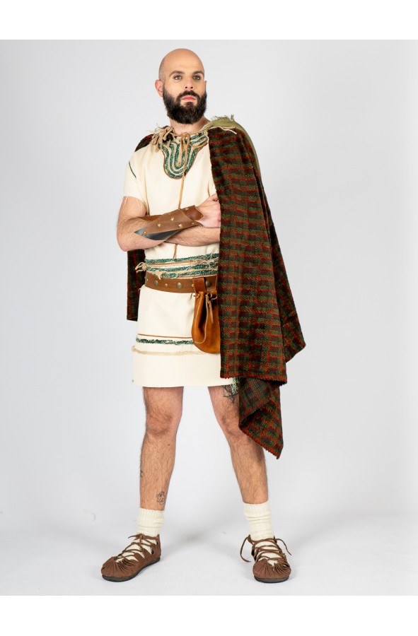 Celtic-Viking Plaid Cloak with Frayed...