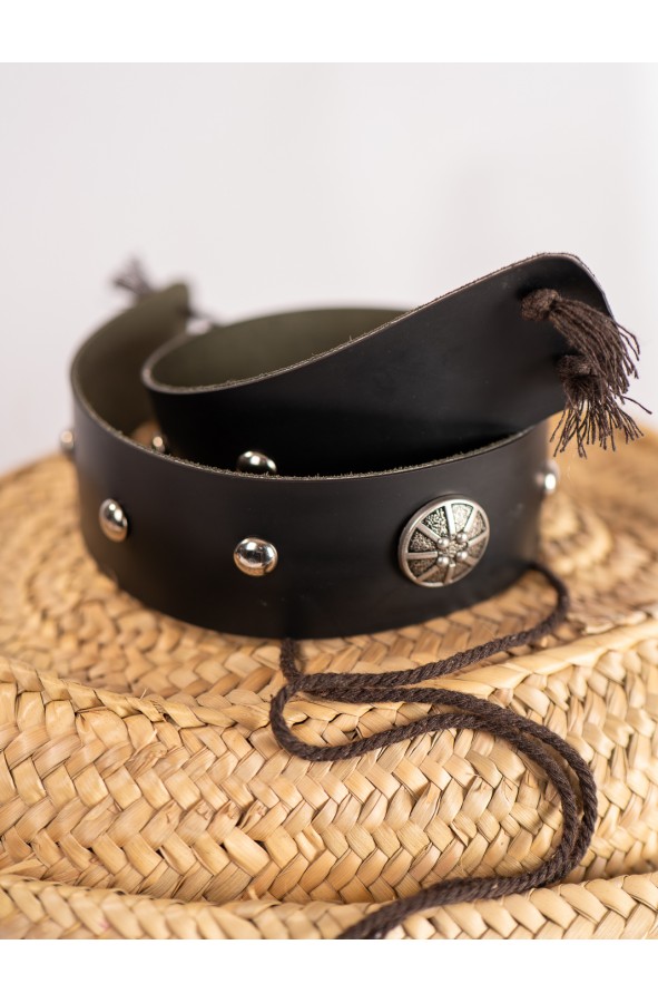 Black Leather Belt with Silver...