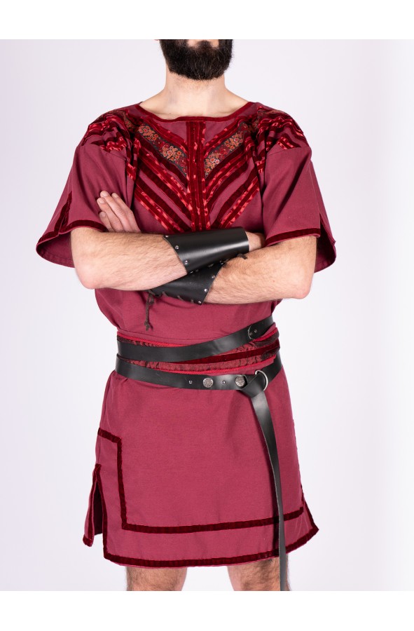 Medieval black leather bracers with...