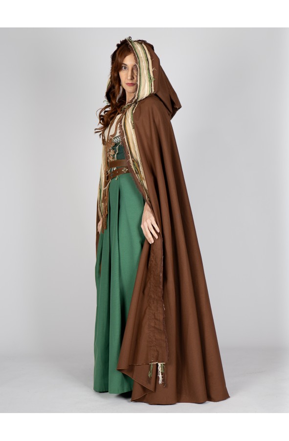 Medieval brown hooded cloak