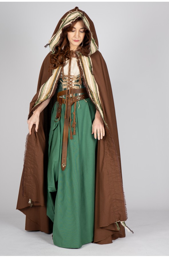 Medieval brown hooded cloak