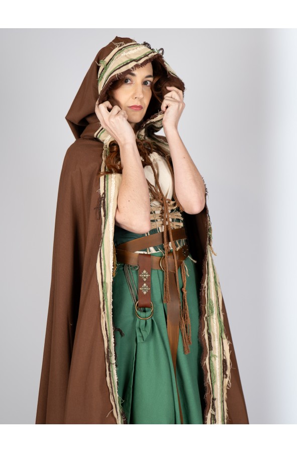 Medieval brown hooded cloak