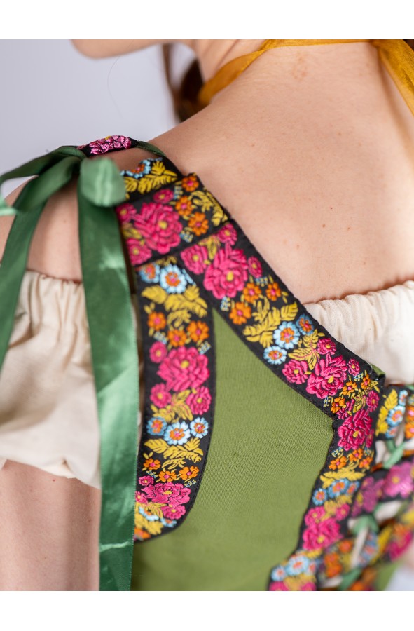 Medieval Corset in Green Cotton with...