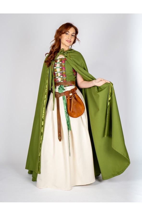 Medieval Green Cloak with Satin Trim...