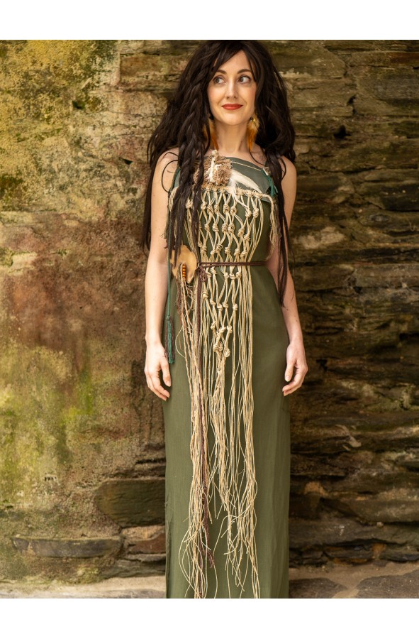 Rustic green Celtic dress with hemp rope