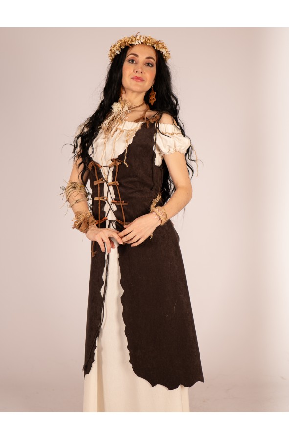 Vestido medieval crudo con cuerdas en...
