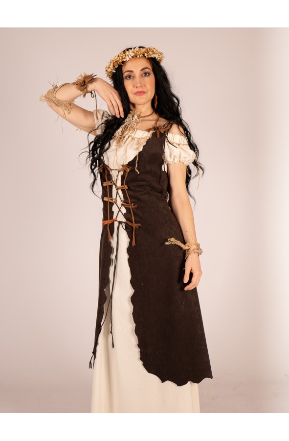 Vestido medieval crudo con cuerdas en...