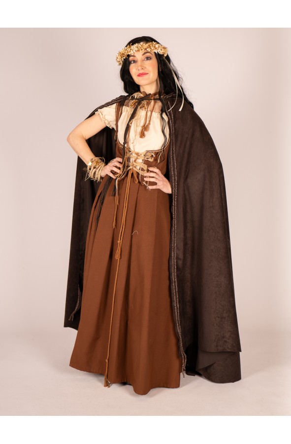 Medieval dark brown suede cloak with...