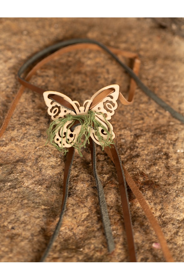 Wooden butterfly choker with leather...