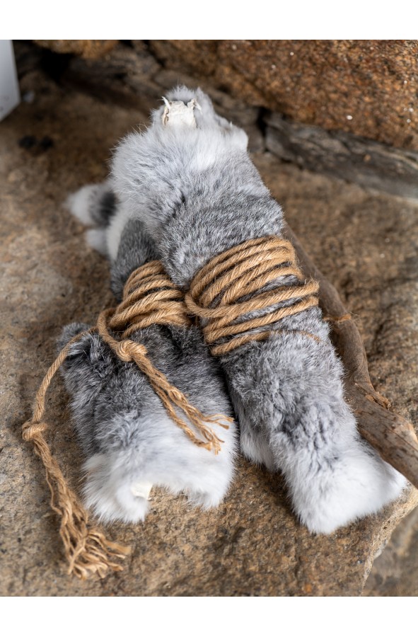 Grey Rabbit Furs with Jute Cord for...