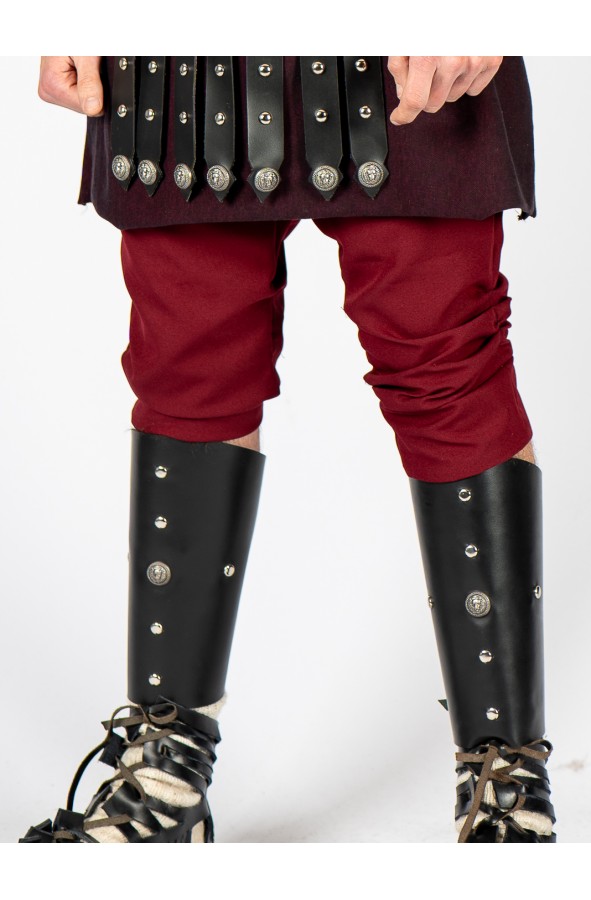 Black leather greaves with lions and...