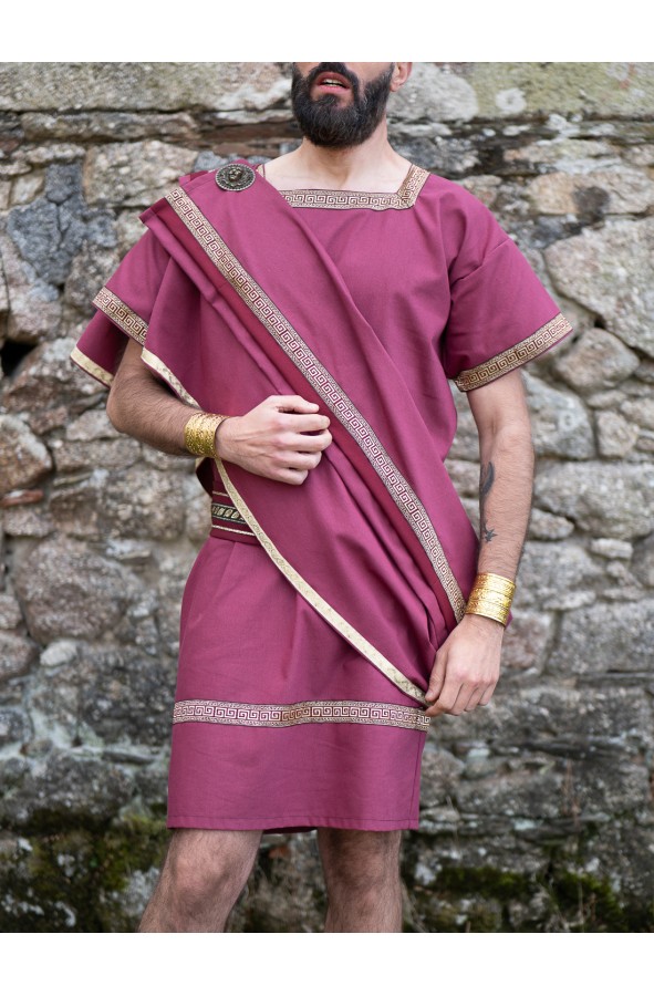 Set de túnica romana granate con toga...