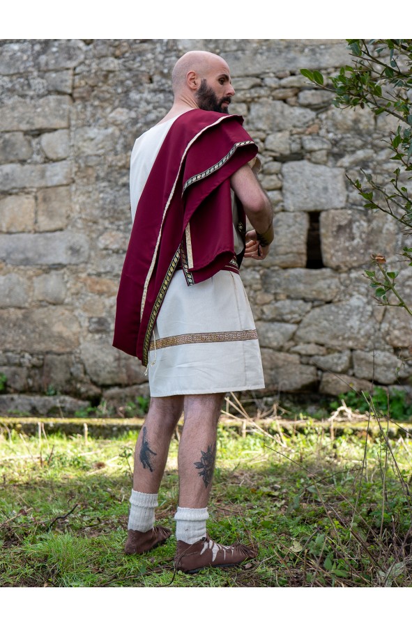 Roman white tunic with burgundy toga...