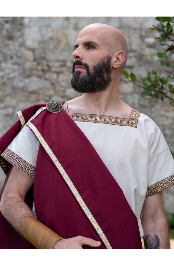 Roman white tunic with burgundy toga...