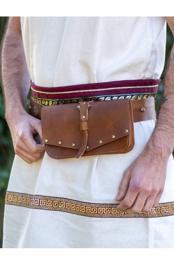 Bolso romano de cuero marrón con...