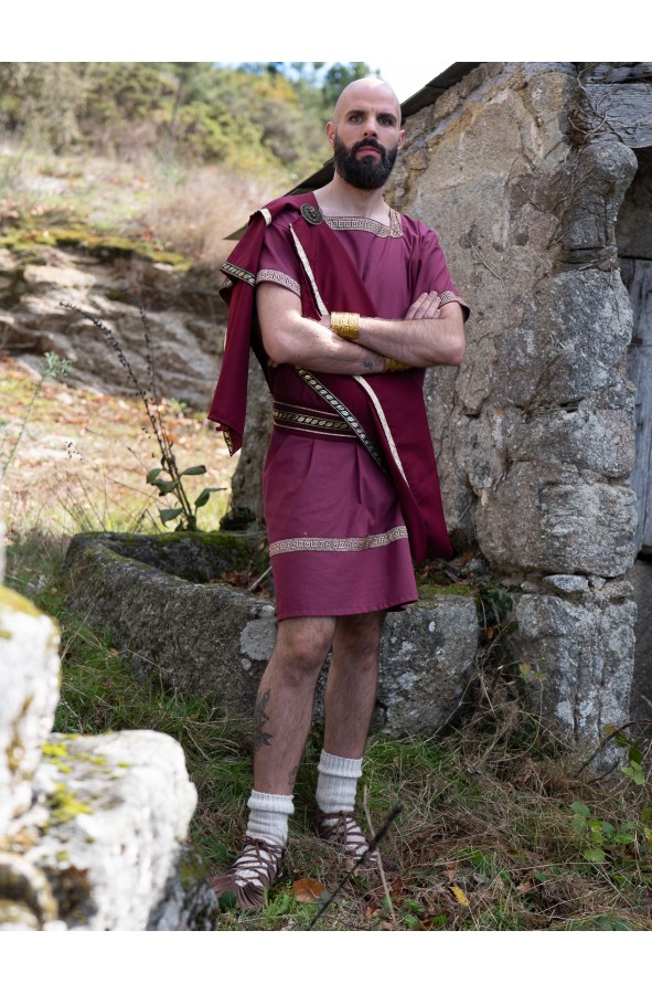 Roman tunic in garnet with geometric...